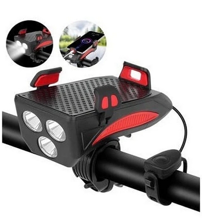 LUZ DELANTERA 400 LUMENS RECARGABLE CON PORTA CELULAR Y BOCINA 